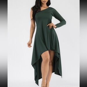 BOUTIQUE One Shoulder Forest Green Dress